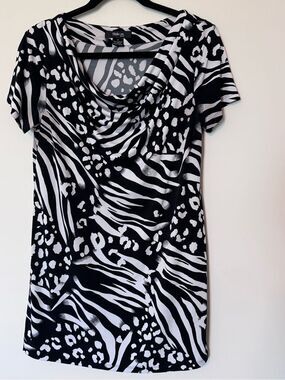 Style & Co Petite Animal Print Cowl Neck Top Women’s Medium Black White